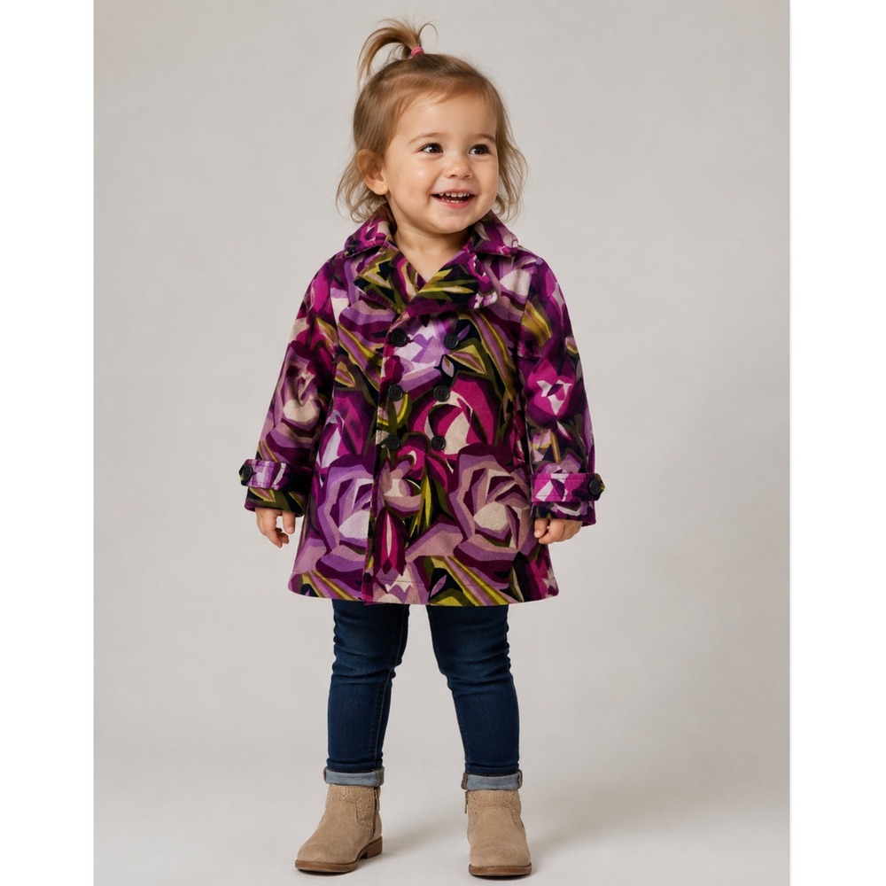 Missoni for Target Coat 18-24M Purple Floral Corduroy Pea Coat Retro Mod Chic